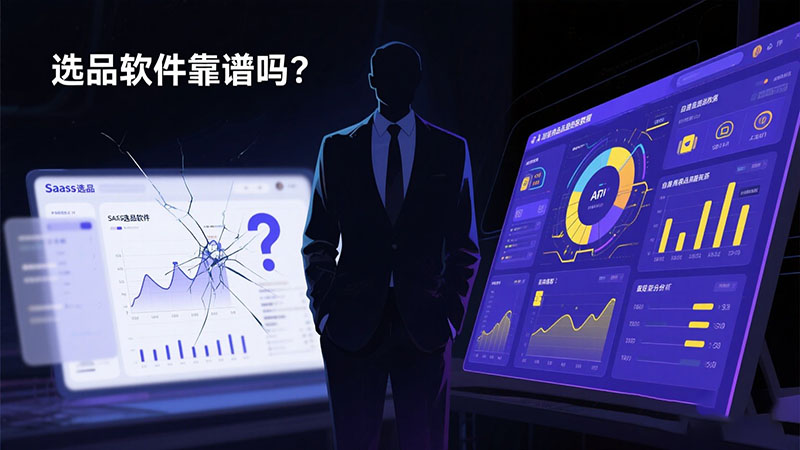 对比通用选品软件与大卖自建数据库，探讨选品软件靠谱吗，分析其真实效果、隐性成本及大卖家高效选品和自建数据库的必要性。Concept art comparing generic product research software with a top seller's custom database, exploring if product research software is reliable, analyzing its real effectiveness, hidden costs, how top sellers efficiently select products, and the necessity of a self-built database.选品软件真的靠谱吗？图示对比了通用SaaS工具的潜在风险（如隐性成本、真实效果存疑）与大卖家青睐的自建数据分析方法。 Is product research software truly reliable? This image contrasts the potential risks of generic SaaS tools (like hidden costs and questionable real effectiveness) with the custom data analysis methods favored by top sellers.