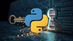 A Step-by-Step Guide to Building an Amazon Scraper with Python，一张 Python 钥匙解锁亚马逊数据盾牌的封面图，象征着本次亚马逊爬虫教程的核心：攻克反爬虫策略 (Cover image of a Python key unlocking an Amazon data shield, symbolizing the core of this Amazon Scraper Tutorial: overcoming anti-scraping strategies).