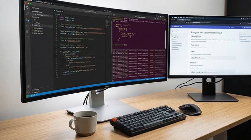 Python Pangolin API Integration: From Beginner to Expert with Complete Code Examples 1 展示Python开发者使用IDE编写Pangolin API调用代码,终端显示API响应数据的专业开发环境-Python Pangolin API Tutorial