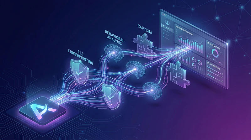 2026年亚马逊数据采集与反爬虫对抗深度研究报告:从技术防御到商业智能的完整生态 1 展示Amazon 数据抓取 API如何突破TLS指纹识别、行为分析等多层反爬虫防御机制的技术流程图