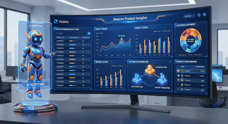 亚马逊运营自动化工具AMZ Data Tracker结合飞书多维表格和AI技术的智能运营机器人操作界面展示