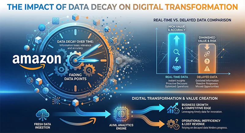 Amazon数据半衰期对比:实时采集vs传统存储的时效性差异示意图