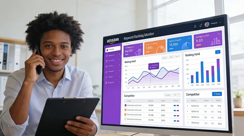 亚马逊关键词排名监控系统展示排名追踪和数据分析