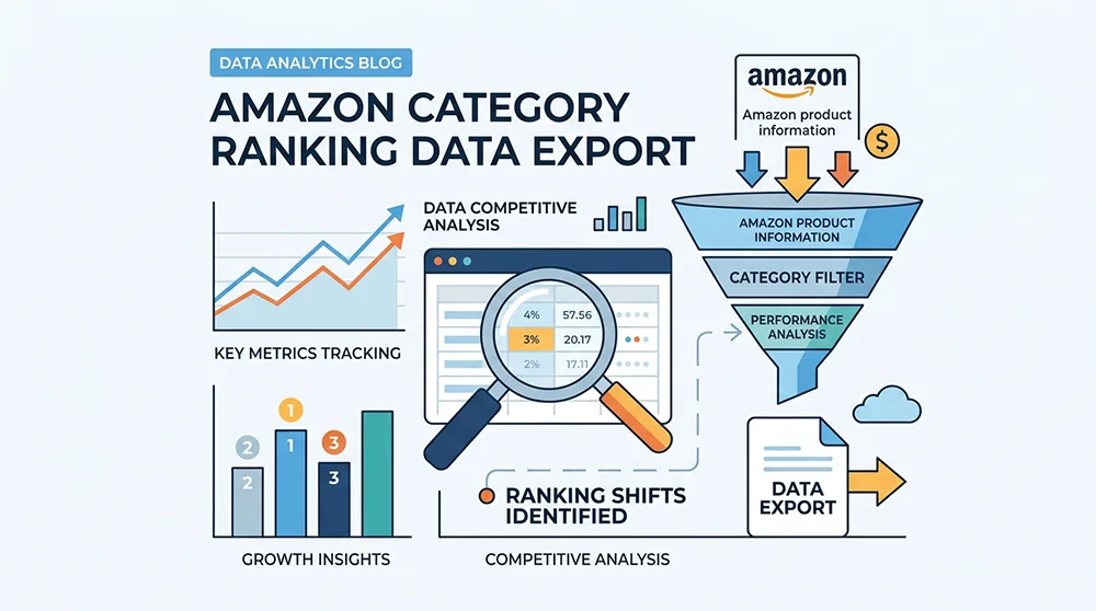 Real-time Amazon category ranking data export workflow visualization