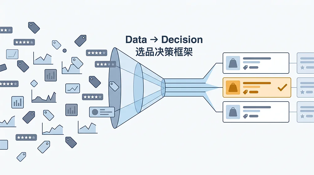 亚马逊选品本质 - 数据驱动的选品决策框架示意图