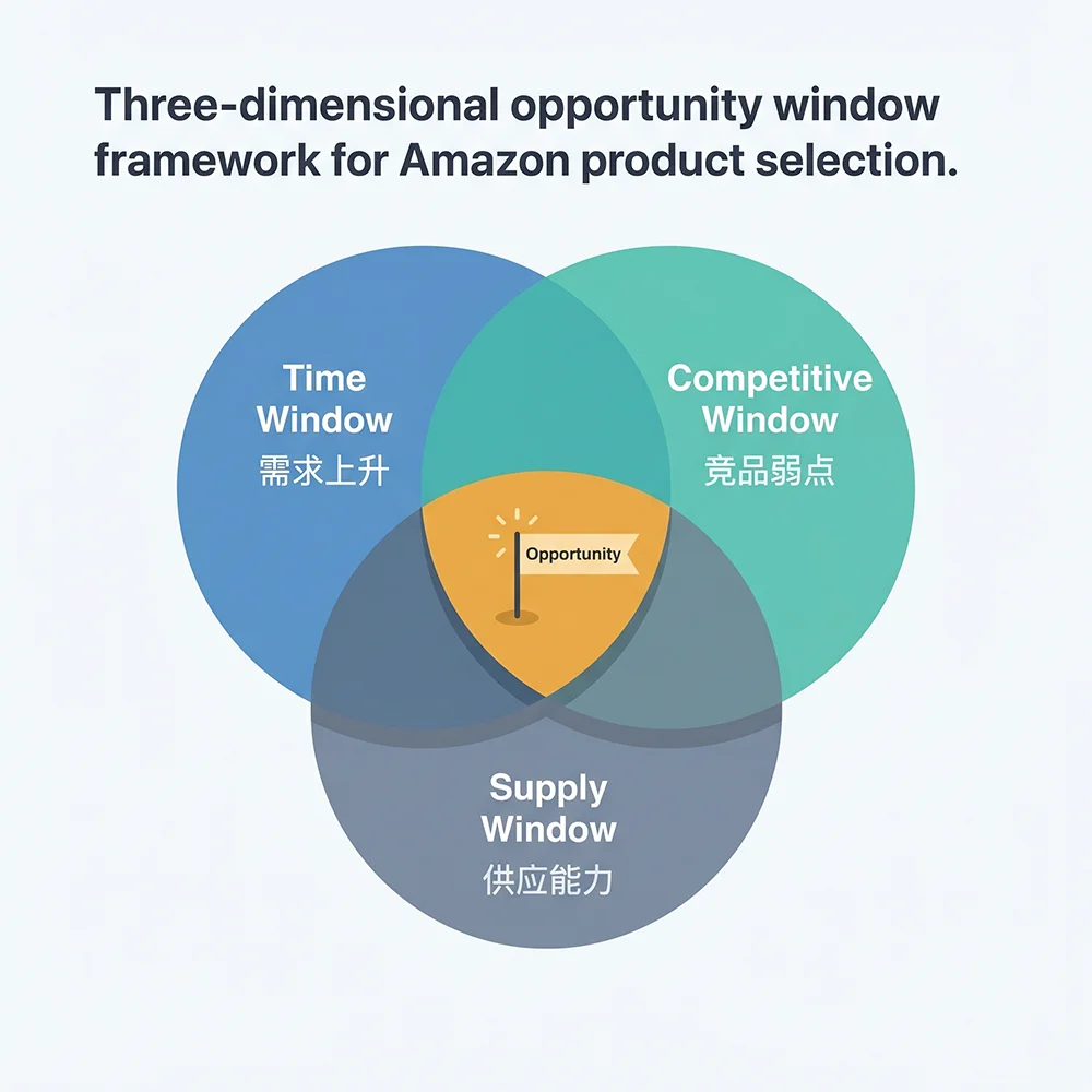 高质量亚马逊选品的三维机会窗口框架 亚马逊选品机会窗口三维度框架:时间窗口、竞争窗口、供应窗口