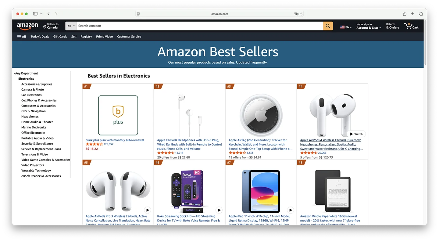 Amazon Top 100 Category Scraper: The Complete Data Engineering Guide for 2026 2 Amazon Electronics Best Sellers Top 100 category page screenshot showing product rankings